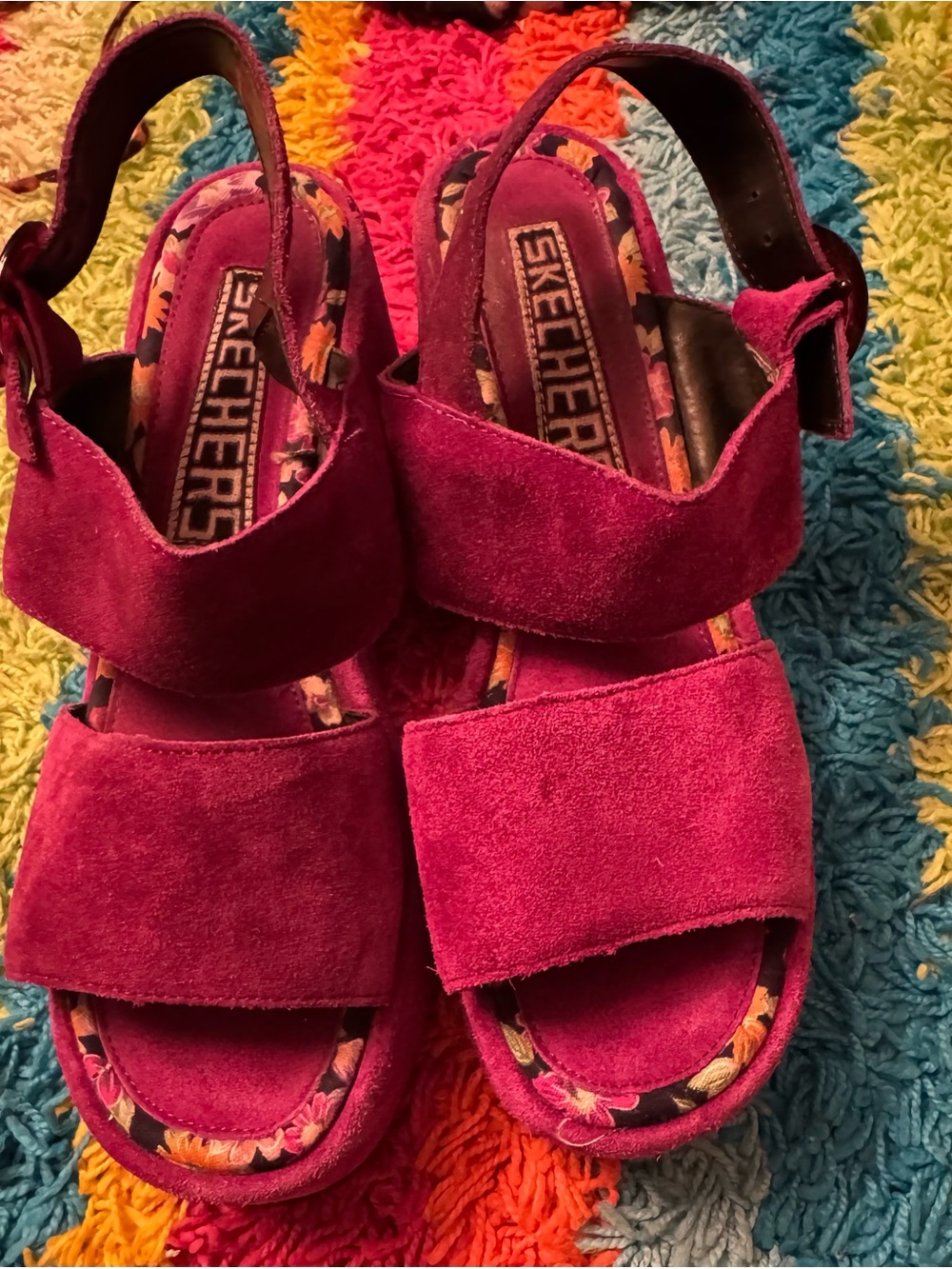 Skechers Women's Hot Pink Suede Platform Sandals